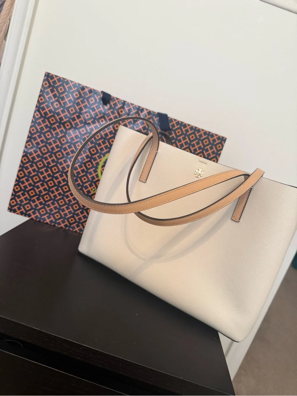 Tory Burch Cream Leather Tote with Tan Straps